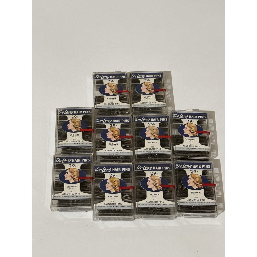 10 Box VINTAGE DELONG Brown HAIR PINS NO 111 100 Units Each Box NOS